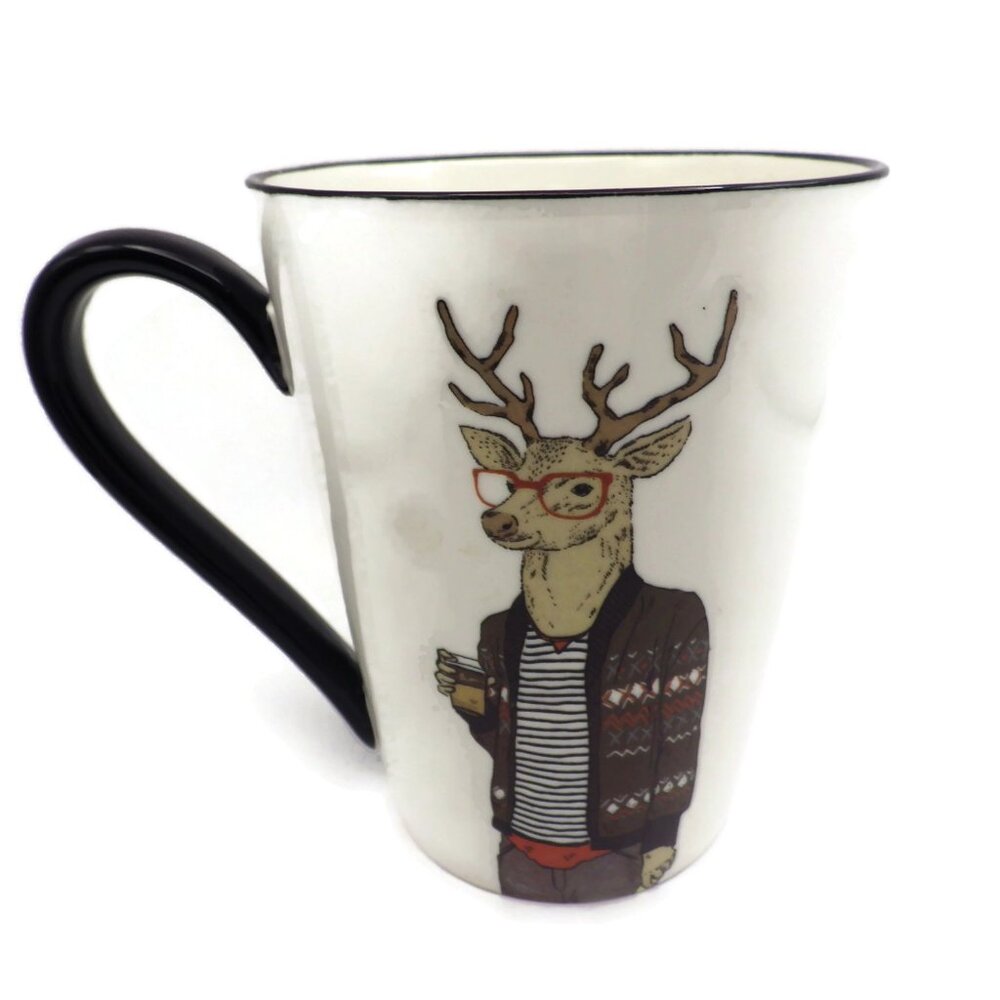 Signature Coffee Mug/ Anthromorphic Reindeer in Sweater & Glasses/